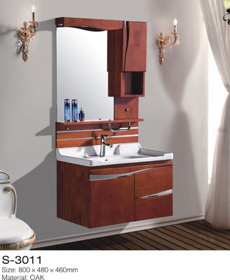 Antique Solid Oak Bathroom Vanity With Top Single Basin Wooden Framed Mirror